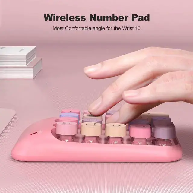 Alt view image 6 of 7 - WISDUM Wireless Number Pads - Pink Numeric Keypad 18 Keys USB 2.4G Round Keycap Colorful Extensions Keypads, Financial Accounting Portable Numpad 10 Key for Laptop/PC/Notebook/Surface Pro