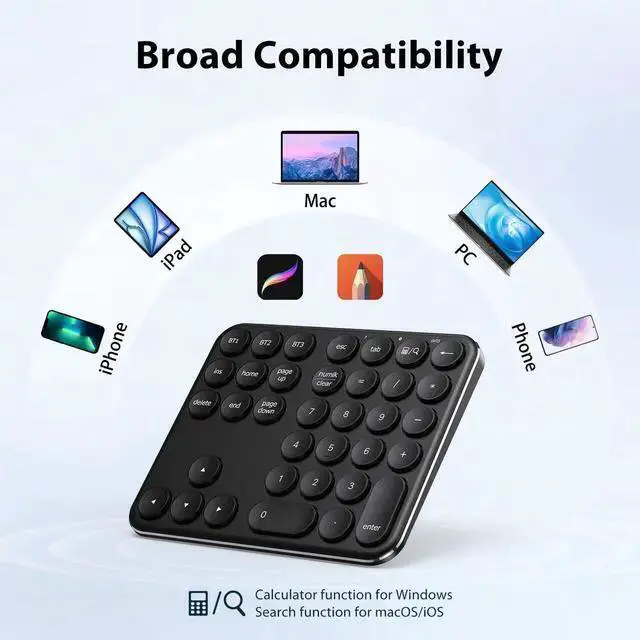 Alt view image 6 of 7 - WISDUM Bluetooth Number Pad, Multi-Device Wireless Numeric Keypad, USB-C Rechargeable, 35 Keys Portable Numpad for Data Entry, Financial Accounting, Compatible with Laptop, Mac, iMac, Tablet, PC