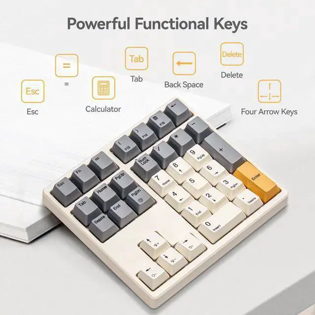 Alt view image 3 of 7 - WISDUM Mechanical Number Pad,34 Key Wired USB Numeric Keypad White Backlit Hot Swappable Numpad with PBT Keycaps for Laptop, MacBook,PC Desktop (Retro Beige,Brown Switch)