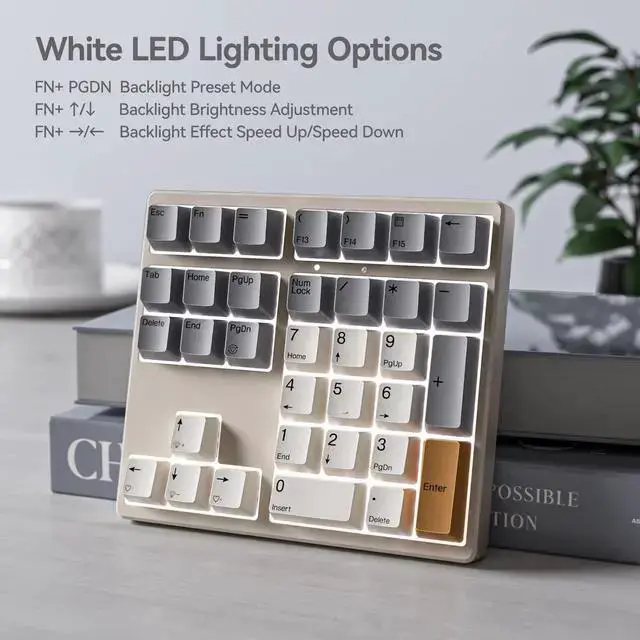 Alt view image 6 of 7 - WISDUM Mechanical Number Pad,34 Key Wired USB Numeric Keypad White Backlit Hot Swappable Numpad with PBT Keycaps for Laptop, MacBook,PC Desktop (Retro Beige,Brown Switch)