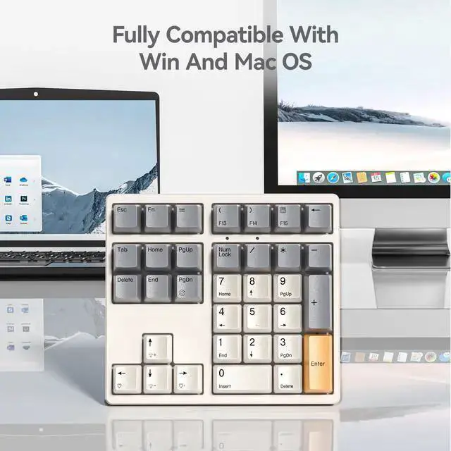 Alt view image 2 of 7 - WISDUM Mechanical Number Pad,34 Key Wired USB Numeric Keypad White Backlit Hot Swappable Numpad with PBT Keycaps for Laptop, MacBook,PC Desktop (Retro Beige,Brown Switch)