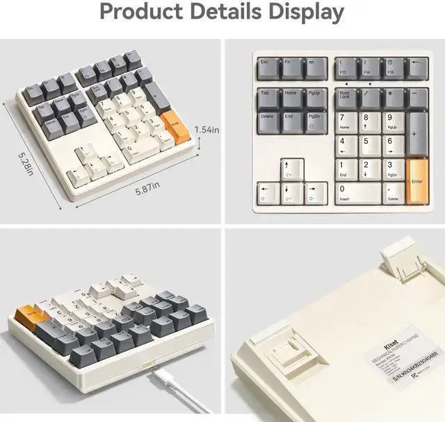 Alt view image 7 of 7 - WISDUM Mechanical Number Pad,34 Key Wired USB Numeric Keypad White Backlit Hot Swappable Numpad with PBT Keycaps for Laptop, MacBook,PC Desktop (Retro Beige,Brown Switch)