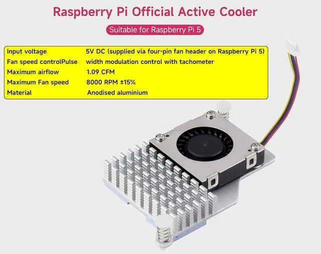 Alt view image 2 of 7 - Official Active Cooler for Raspberry Pi 5, Combines an Aluminium Heatsink with a Temperature-Controlled Blower Fan to Accelerate Heat Dissipation