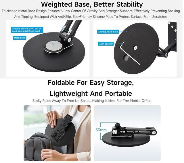 Alt view image 4 of 7 - VESA Portable Monitor Stand, Compatible with Monitors Up to 19inch, Supports 50 x 50/75 x 75/100 x 100 (mm) VESA Mounting Holes, Supports Multi-Axis Rotation, Adjustable & Foldable