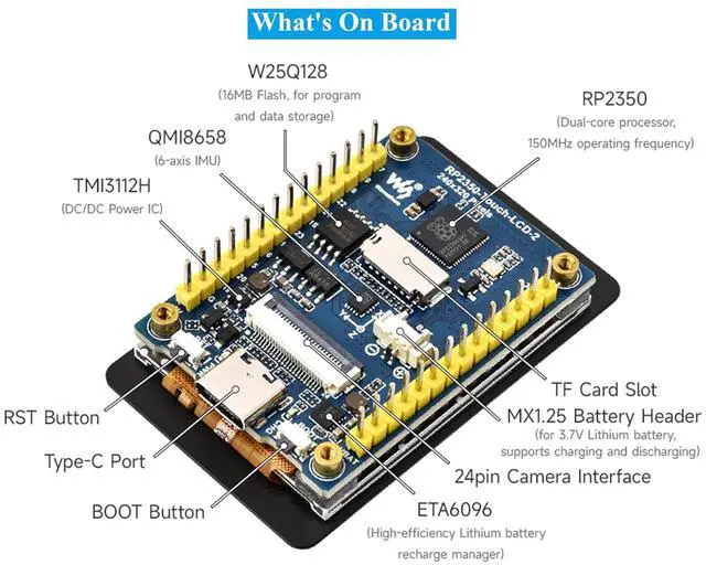 Alt view image 4 of 7 - RP2350 2inch Capacitive Touch Display Development Board, Onboard 240x320 Pixels IPS LCD 262K Color 16MB Flash, Tiny Size with Rich Interface Better Expandability, with OV5640 Camera Module
