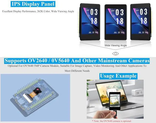 Alt view image 3 of 7 - RP2350 2inch Capacitive Touch Display Development Board, Onboard 240x320 Pixels IPS LCD 262K Color 16MB Flash, Tiny Size with Rich Interface Better Expandability, with OV5640 Camera Module