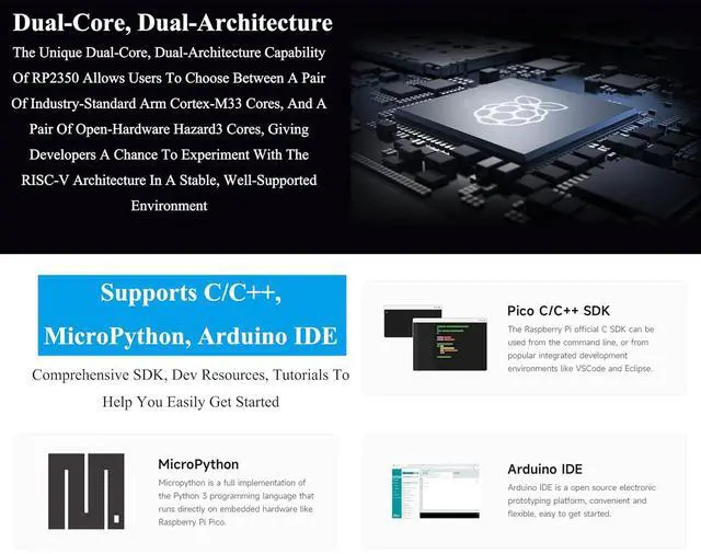 Alt view image 5 of 7 - RP2350 1.64inch AMOLED Touch Display Development Board, 280x456, QSPI Interface, Onboard Accelerometer and Gyroscope Sensor, Dual-Core and Dual-Architecture Processor, Rich Functions, with Header