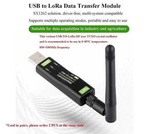 Alt view image 2 of 7 - USB to LoRa Data Transfer Module with Antenna Based On SX1262 Driver-Free, Multi-System Compatible, Suitable for Data Acquisition in Industry and Agriculture (TCXO Crystal Oscillator)