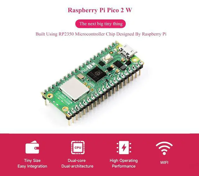 Alt view image 3 of 7 - (2PCS) Pico 2 W with Color-Coded Pre-Soldered Header Compatible with Raspberry Pi Pico 2 W Microcontroller, 2.4GHz 802.11n Wireless LAN WIFI4 and Bluetooth 5.2, RP2350 Dual-Core& Dual-Architecture