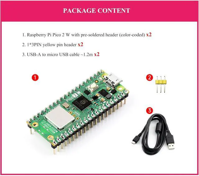 Alt view image 2 of 7 - (2PCS) Pico 2 W with Color-Coded Pre-Soldered Header Compatible with Raspberry Pi Pico 2 W Microcontroller, 2.4GHz 802.11n Wireless LAN WIFI4 and Bluetooth 5.2, RP2350 Dual-Core& Dual-Architecture
