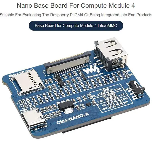 Alt view image 3 of 7 - Nano Base Board (A) for Raspberry Pi Compute Module 4 Lite/eMMC,with Raspberry Pi 40PIN GPIO Interface, USB 2.0, MIPI CSI-2 Port