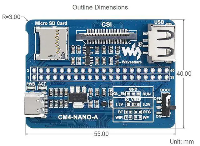 Alt view image 7 of 7 - Nano Base Board (A) for Raspberry Pi Compute Module 4 Lite/eMMC,with Raspberry Pi 40PIN GPIO Interface, USB 2.0, MIPI CSI-2 Port