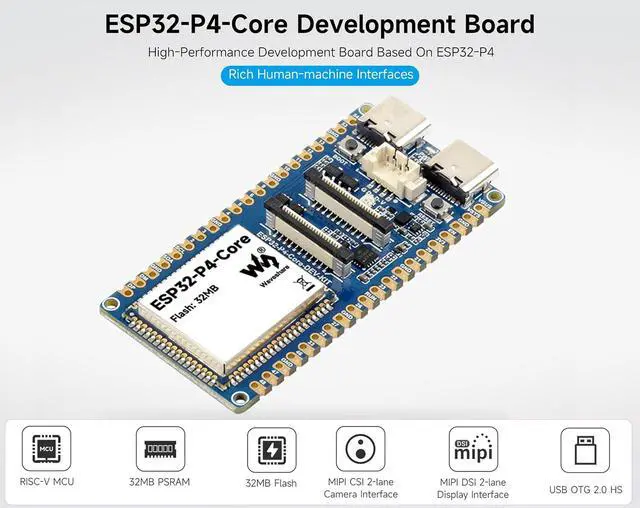 Alt view image 2 of 7 - ESP32-P4-Core Dev Board, Rich Interfaces for HM, Edge Computing, IO Expand | ESP32-P4 RISC-V 32-bit Dual-Core Processors, MIPI CSI DSI, SPI, I2S, I2C, LED PWM, RMT, ADC, UART, TWAI Interfaces