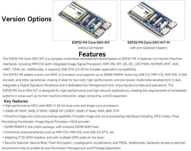 Alt view image 3 of 7 - ESP32-P4-Core Dev Board, Rich Interfaces for HM, Edge Computing, IO Expand | ESP32-P4 RISC-V 32-bit Dual-Core Processors, MIPI CSI DSI, SPI, I2S, I2C, LED PWM, RMT, ADC, UART, TWAI Interfaces
