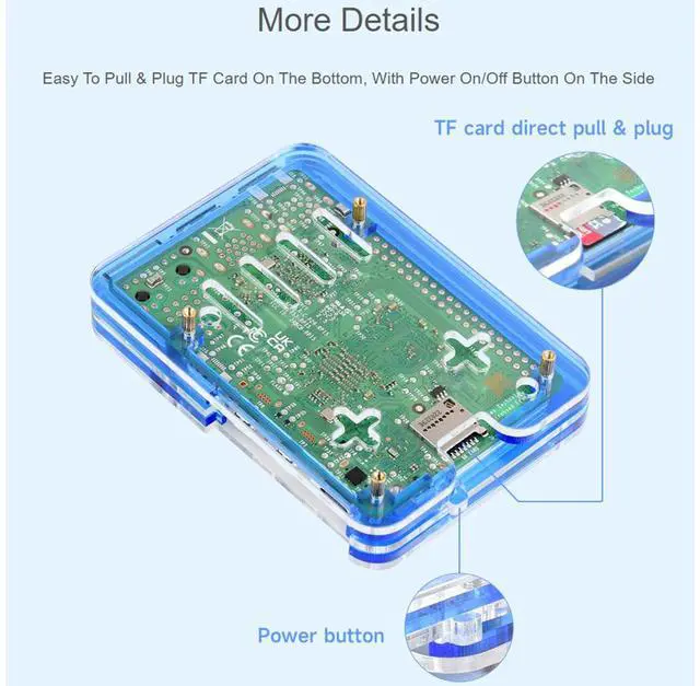 Alt view image 4 of 7 - Transparent and Blue Acrylic Case for Raspberry Pi 5, Supports Installing Official Active Cooler