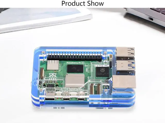 Alt view image 5 of 7 - Transparent and Blue Acrylic Case for Raspberry Pi 5, Supports Installing Official Active Cooler