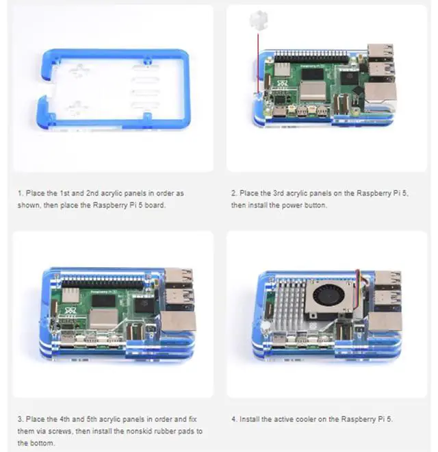 Alt view image 7 of 7 - Transparent and Blue Acrylic Case for Raspberry Pi 5, Supports Installing Official Active Cooler
