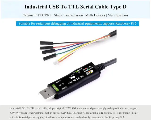 Alt view image 2 of 7 - USB TO TTL Converter Serial Cable FT232RNL Chip, with Separated 4pin Header + SH1.0 3PIN Connector for Raspberry Pi 5 Serial Port Debugging Compatible with Linux Android WinCE Win7/8/8.1/10/11
