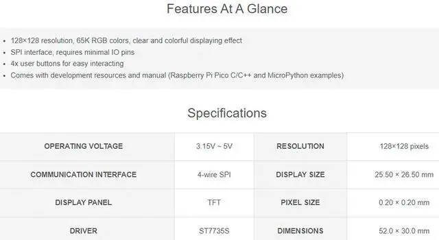 Alt view image 4 of 7 - waveshare 1.44inch LCD Display Module for Raspberry Pi Pico, 128×128 Resolution TFT Display Panel 65K RGB Display Color Clear and Colorful Display Effect SPI Interface 3.15V ~ 5V