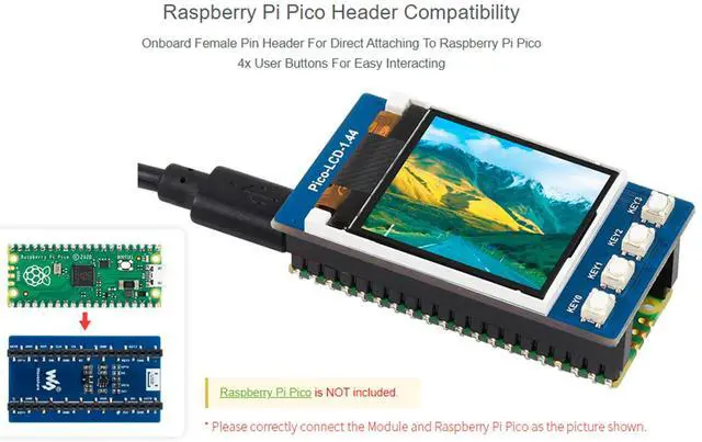 Alt view image 5 of 7 - waveshare 1.44inch LCD Display Module for Raspberry Pi Pico, 128×128 Resolution TFT Display Panel 65K RGB Display Color Clear and Colorful Display Effect SPI Interface 3.15V ~ 5V