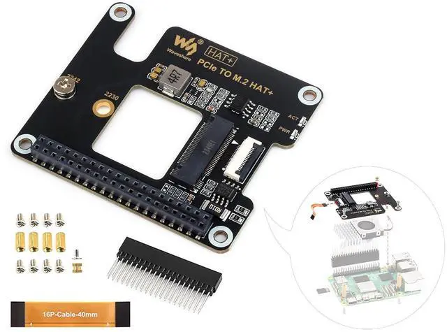 Main image of PCIe to M.2 Adapter for Raspberry Pi 5, Support M.2 NVMe Solid State Drive 2230/2242, Gen2 and Gen3 Modes, Booting Pi5 from Solid State Drive, High-Speed Reading/Writing, HAT + Standard