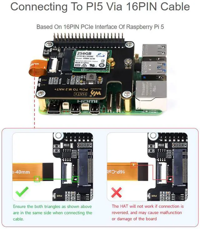 Alt view image 4 of 7 - PCIe to M.2 Adapter for Raspberry Pi 5, Support M.2 NVMe Solid State Drive 2230/2242, Gen2 and Gen3 Modes, Booting Pi5 from Solid State Drive, High-Speed Reading/Writing, HAT + Standard