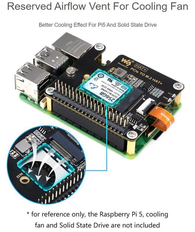 Alt view image 7 of 7 - PCIe to M.2 Adapter for Raspberry Pi 5, Support M.2 NVMe Solid State Drive 2230/2242, Gen2 and Gen3 Modes, Booting Pi5 from Solid State Drive, High-Speed Reading/Writing, HAT + Standard