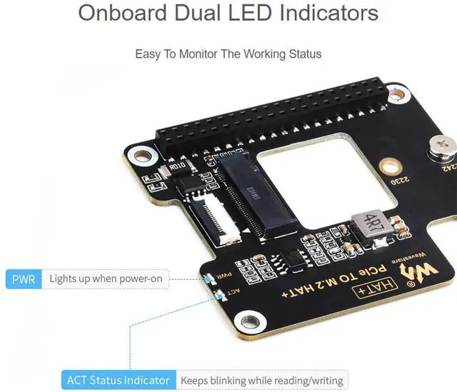 Alt view image 5 of 7 - for Raspberry Pi 5 PCIe to M.2 Adapter, Supports NVMe Protocol M.2 Solid State Drive, High-Speed Reading/Writing, HAT + Standard, Compatible with M.2 Drives in 2230/2242 Size, Gen2 and Gen3 Modes