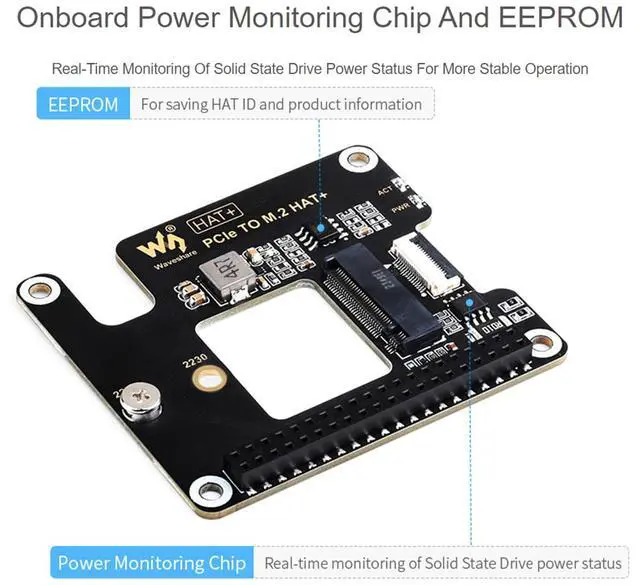 Alt view image 6 of 7 - for Raspberry Pi 5 PCIe to M.2 Adapter, Supports NVMe Protocol M.2 Solid State Drive, High-Speed Reading/Writing, HAT + Standard, Compatible with M.2 Drives in 2230/2242 Size, Gen2 and Gen3 Modes
