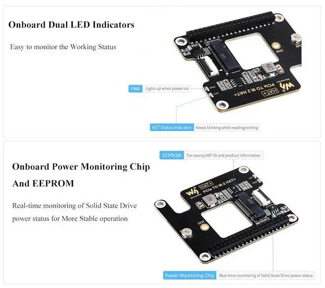 Alt view image 6 of 7 - PCIe to M.2 Adapter for Raspberry Pi 5, Support M.2 NVMe Solid State Drive 2230/2242, Gen2 and Gen3 Modes, Booting Pi5 from Solid State Drive, High-Speed Reading/Writing, HAT + Standard