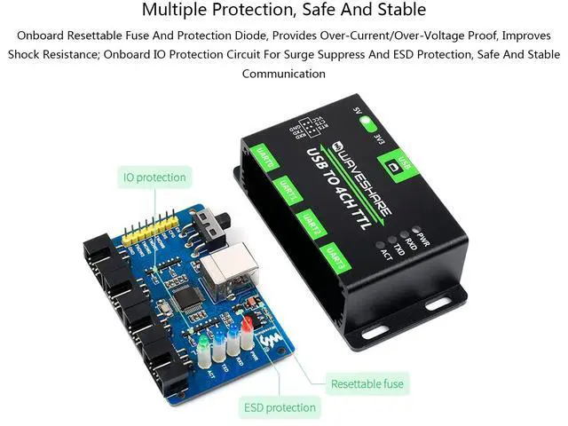 Alt view image 4 of 7 - waveshare Industrial USB to 4-CH TTL Converter Adapter USB to UART Support Multi Protection/Systems /Win7/8/8.1/10/11, Linux, etc