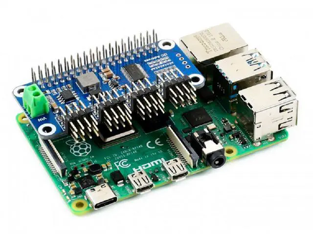 Alt view image 5 of 6 - Servo Driver HAT (B) for Raspberry Pi4B/3B+/3B/2B/B+/A+/Zero/Zero W/WH and Jetson Nano, 16-Channel or PWM Output 12-bit I2C Interface,Onboard Standard Servo Interface Right Angle Pinheader