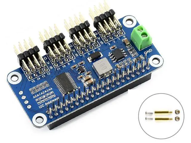 Alt view image 6 of 6 - Servo Driver HAT (B) for Raspberry Pi4B/3B+/3B/2B/B+/A+/Zero/Zero W/WH and Jetson Nano, 16-Channel or PWM Output 12-bit I2C Interface,Onboard Standard Servo Interface Right Angle Pinheader