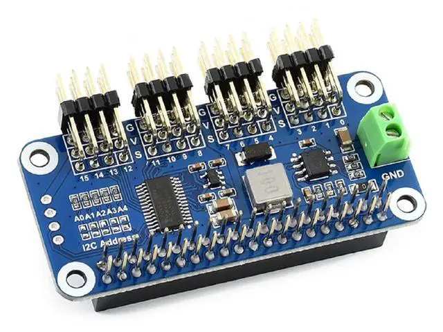 Alt view image 2 of 6 - Servo Driver HAT (B) for Raspberry Pi4B/3B+/3B/2B/B+/A+/Zero/Zero W/WH and Jetson Nano, 16-Channel or PWM Output 12-bit I2C Interface,Onboard Standard Servo Interface Right Angle Pinheader
