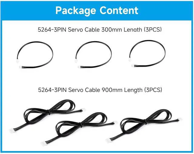 Alt view image 2 of 3 - (6PCS) 5264-3PIN Servo Cable, for ST/SC/CF Servos, 3 Pieces 900MM / 90CM + 3 Pieces 300MM / 30CM Length Cable