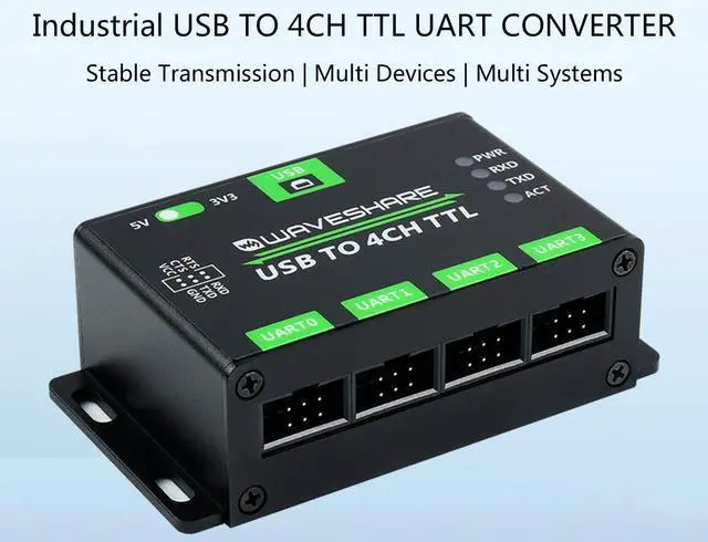 Alt view image 2 of 7 - waveshare Industrial USB to 4-CH TTL Converter Adapter USB to UART Support Multi Protection/Systems /Win7/8/8.1/10/11, Linux, etc