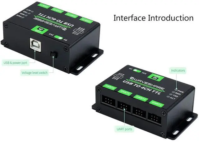 Alt view image 5 of 7 - waveshare Industrial USB to 4-CH TTL Converter Adapter USB to UART Support Multi Protection/Systems /Win7/8/8.1/10/11, Linux, etc