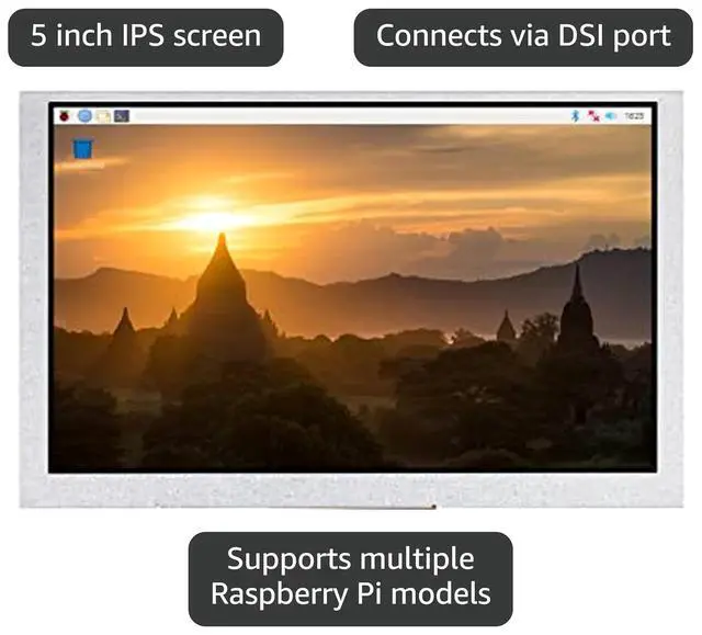 Alt view image 3 of 7 - waveshare 5inch DSI Display 800 x 480, IPS Screen, 160°Viewing Angle, Compatible with Raspberry Pi 4B/3B+/3A+/3B/2B/B+/A+, Compute Module3/3+/Compute Module 4 (No Touch)