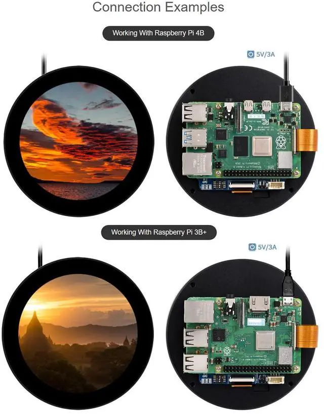 Alt view image 5 of 7 - waveshare 3.4inch Round Touch Display 800 x 800 IPS LCD Screen DSI Interface, 10-Point Capacitive Touch Control, Compatible with Raspberry Pi 4B/3B+/3A+, Compute Module 3+/Compute Module 4