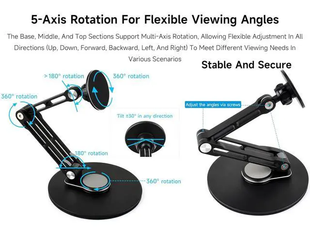 Alt view image 4 of 7 - Adjustable Portable Magnetic Monitor Stand,Compatible With 4~18.5inch Monitors, Supports Multi-axis 360 Degree Rotation, Comes With Magnetic Metal Rings, Foldable for Easy Storage