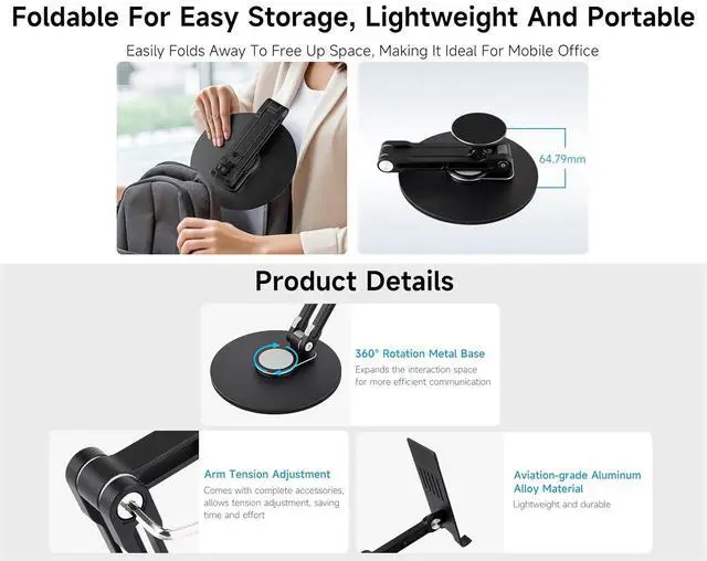 Alt view image 6 of 7 - Adjustable Portable Magnetic Monitor Stand,Compatible With 4~18.5inch Monitors, Supports Multi-axis 360 Degree Rotation, Comes With Magnetic Metal Rings, Foldable for Easy Storage