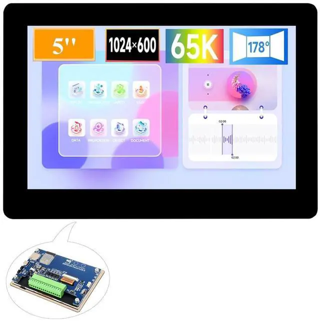 Main image of ESP32-S3 5inch Capacitive Touch Screen Development Board, 5-Point Touch LCD Display, 1024 x 600 Pixel, 32-Bit LX7 Dual-Core Processor, Support W-i-F-i&B L E with Onboard Antenna (Upgraded Ver )