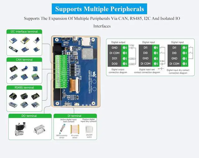 Alt view image 6 of 7 - ESP32-S3 5inch Capacitive Touch Screen Development Board, 5-Point Touch LCD Display, 1024 x 600 Pixel, 32-Bit LX7 Dual-Core Processor, Support W-i-F-i&B L E with Onboard Antenna (Upgraded Ver )