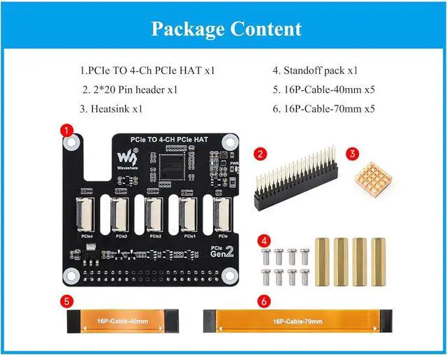 Alt view image 2 of 7 - PCIe to 4-Ch PCIe FFC Adapter Board Compatible with Raspberry Pi 5, Expands PCIe Interface of Pi 5 to 4-Ch PCIe FFC Connectors, Supports Stacking Multiple PCIe Hats