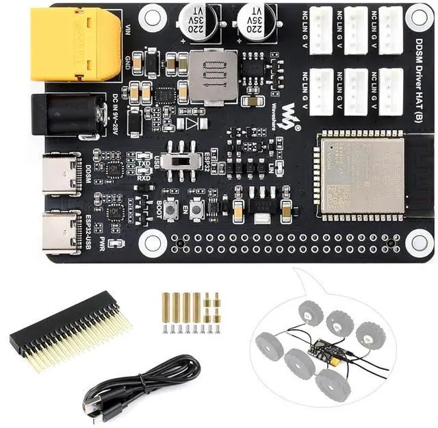Main image of Direct Drive Servo Motor Driver Board, Integrate ESP32 and Control Circuit, Support 2.4G W-i-F-i, Support Control 6-CH DDSM400 Hub Motors via ESP32 UART or Type-C, Compatible with Raspberry Pi 5/4B