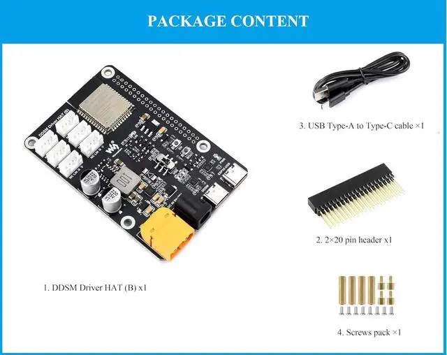 Alt view image 2 of 7 - Direct Drive Servo Motor Driver Board, Integrate ESP32 and Control Circuit, Support 2.4G W-i-F-i, Support Control 6-CH DDSM400 Hub Motors via ESP32 UART or Type-C, Compatible with Raspberry Pi 5/4B