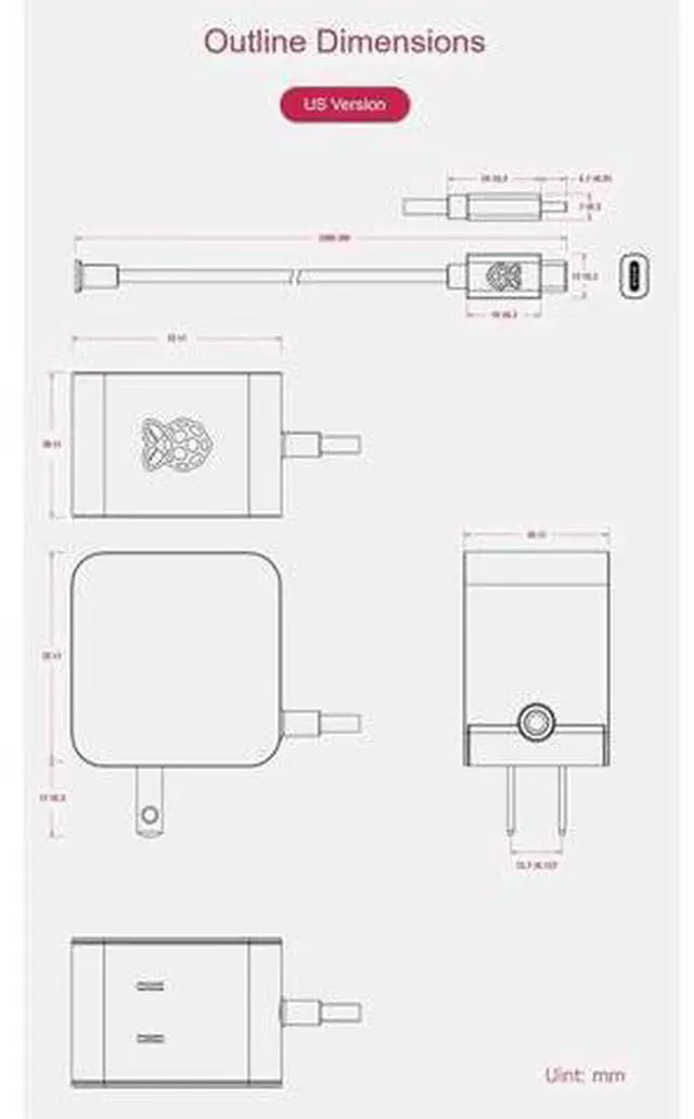 Alt view image 2 of 7 - Official 27W USB-C Power Supply for Raspberry Pi 5, 5.1V/5A, 9V/3A, 12V/2.25A, 15V/1.8A, Black US