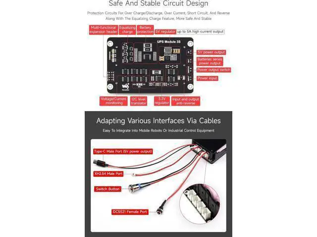 Alt view image 2 of 7 - Uninterruptible Power Supply (UPS) Module, Supports Charging and Power Output at The Same Time, 3S & 5V 5A Output, Compatible with Raspberry Pi Board