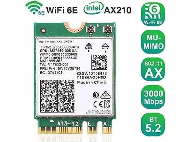 Alt view image 2 of 7 - WiFi 6E AX210NGW WiFi Card, 6G/5.8G/2.4Ghz Tri-Band, Bluetooth5.2, 802.11AX Internal Network Card for PC with MU-MIMO, Ultra-Low Latency, Support Windows10,11 (64bit)