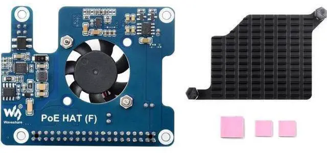 Main image of Waveshare PoE HAT (F) Compatible with Raspberry Pi 5, High Power, Onboard Cooling Fan, with Metal Heatsink, Supports 802.3af/at Network Standard